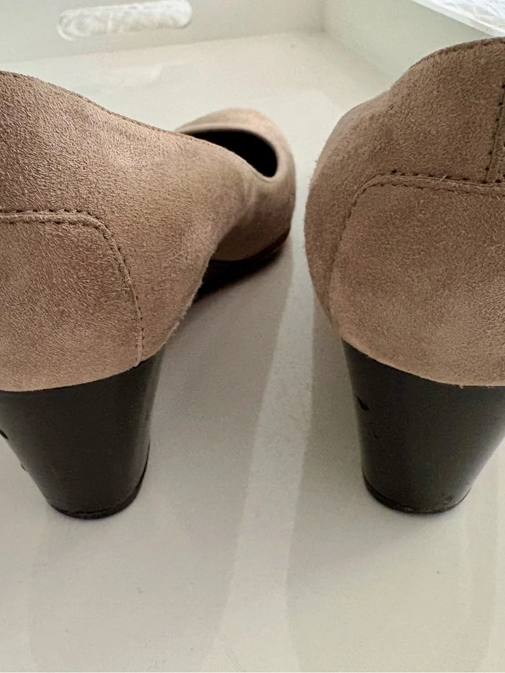 Tod's Taupe Suede Wedge Pumps with Black Heel